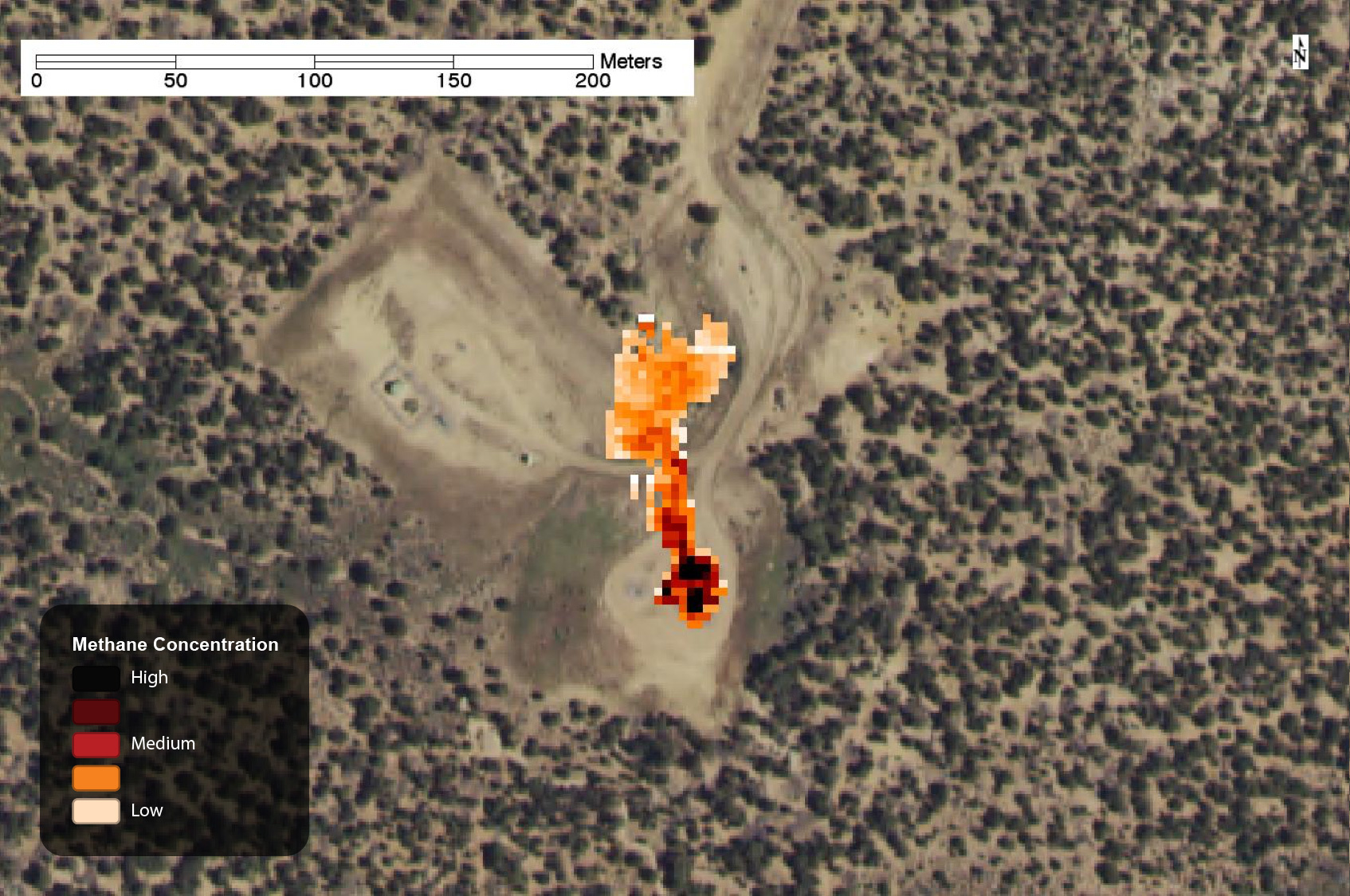 Methane leak on well pad, captured by AVIRIS in 2015.