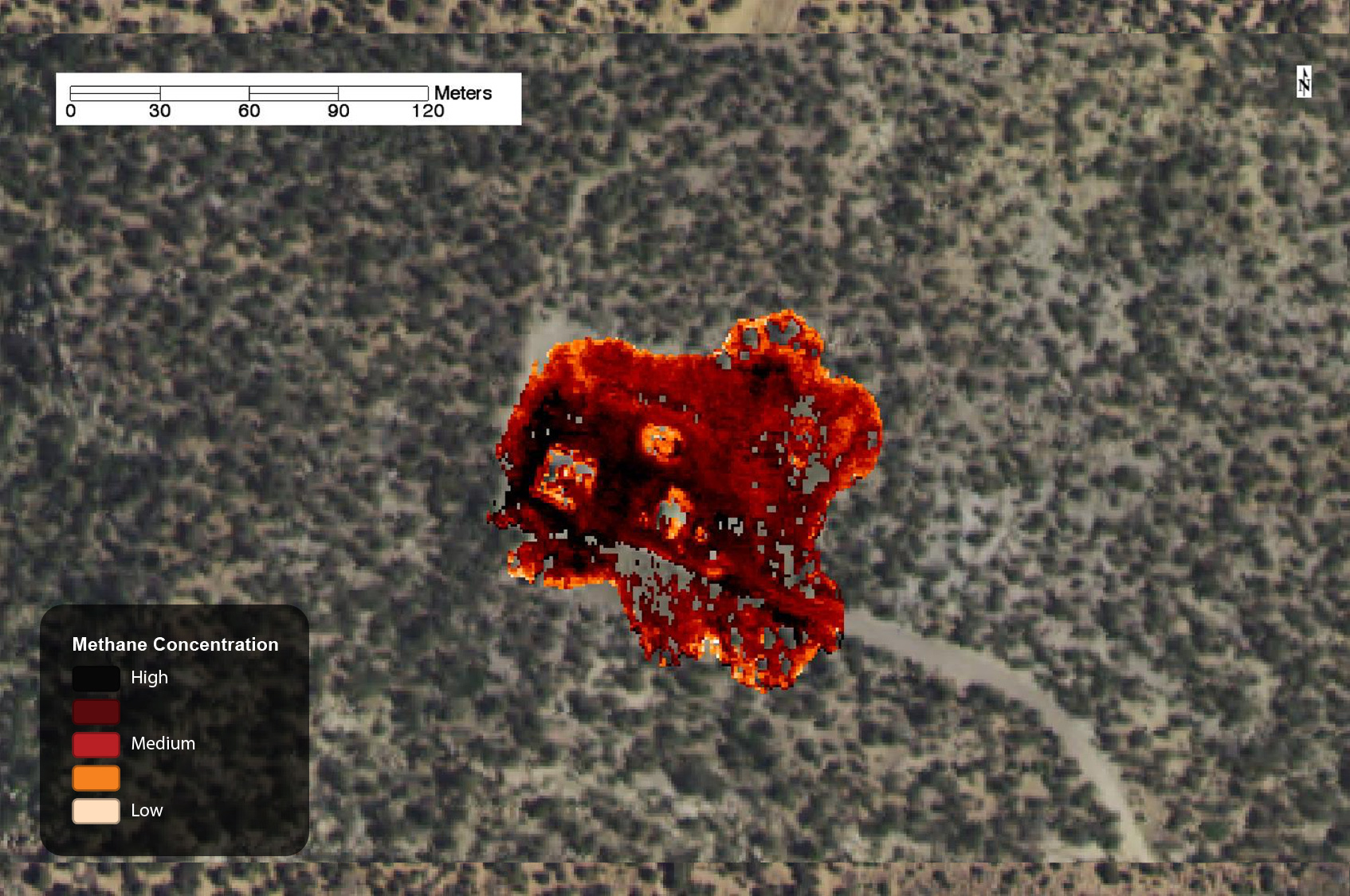 Methane leak on well pad, captured by AVIRIS in 2015.