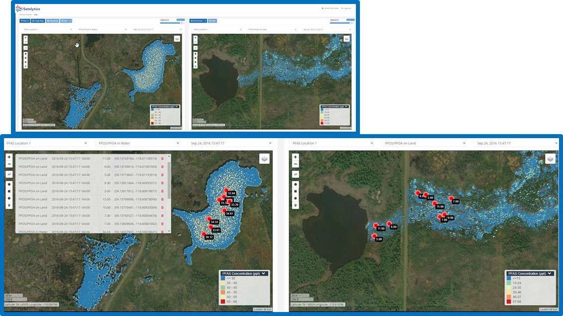 Figure 3. PFAS compounds measure on land and water, EVERY PIXEL EVERY TIME, even extract data points to feed other software and reporting applications.