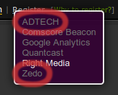 { ADTECH, Comscore Beacon, Google Analytics, Quantcast, Right Media, Zedo }