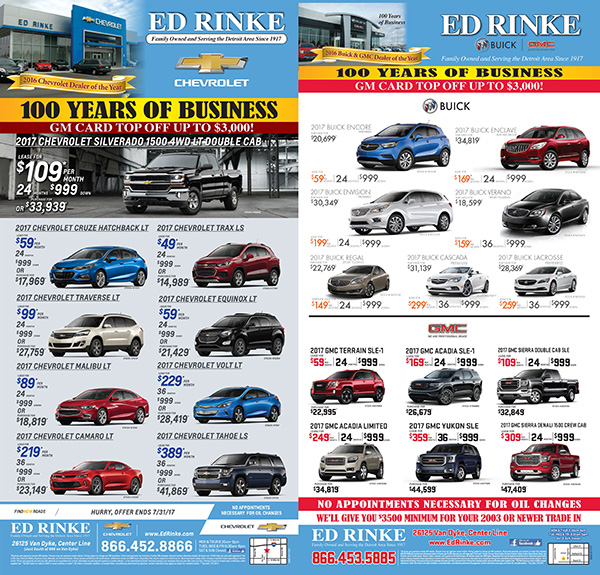 Ed Rinke Chevrolet Buick Gmc In Center Line Mi Coupons