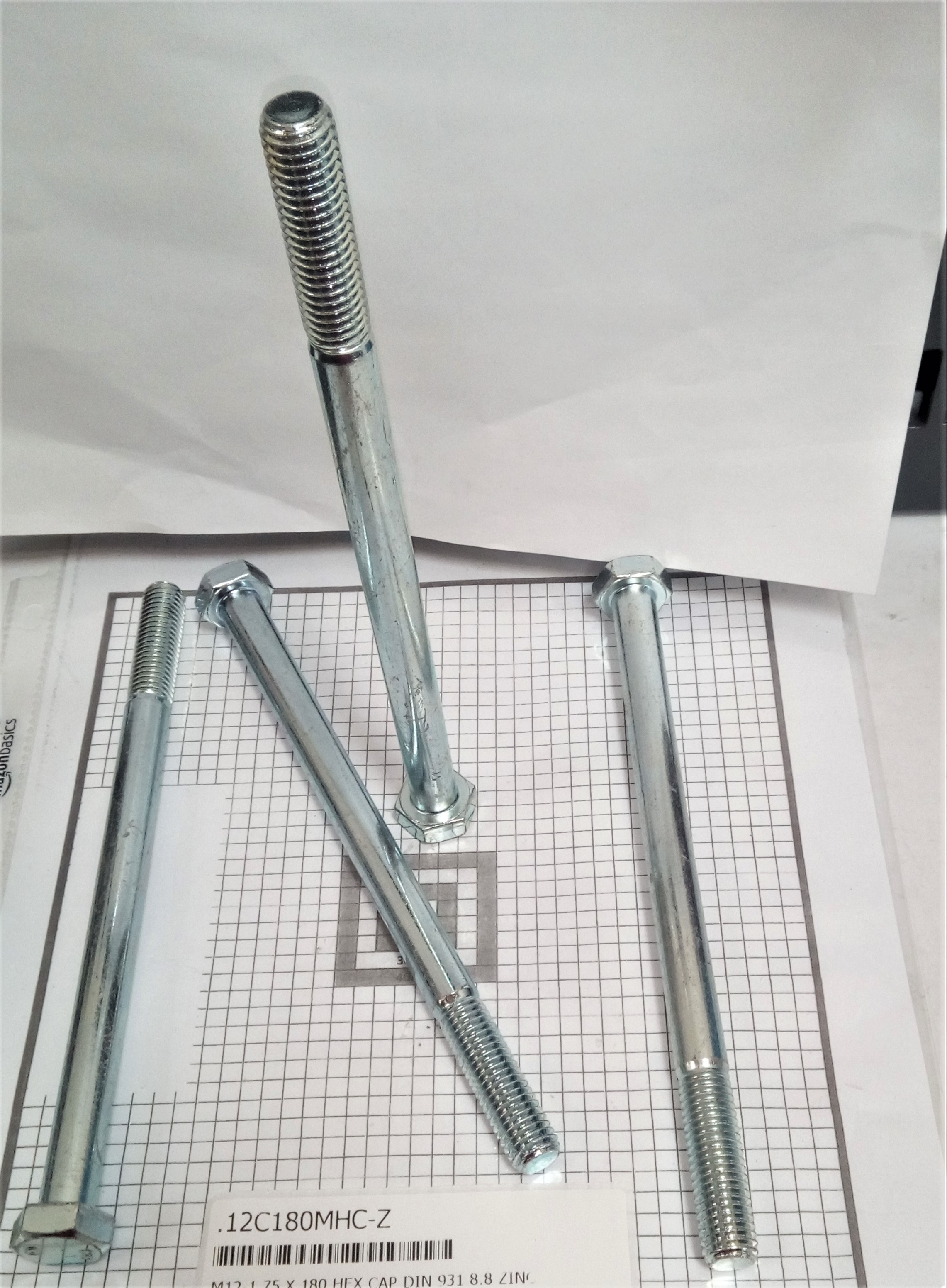 Sechskantschrauben M12 x 180mm verzinkt DIN931 mit Schaft
