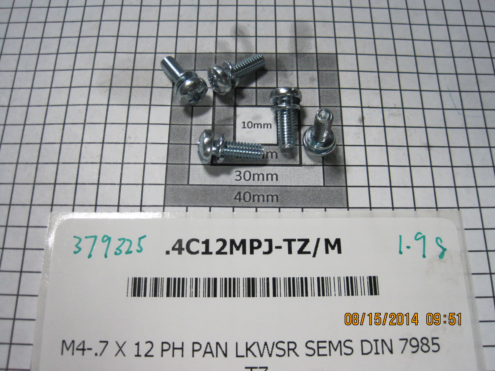 .4C12MPJ-TZ/M,M4-.7 X 12 PH PAN LKWSR SEMS DIN 7985 TZ,Specialty Bolt ...