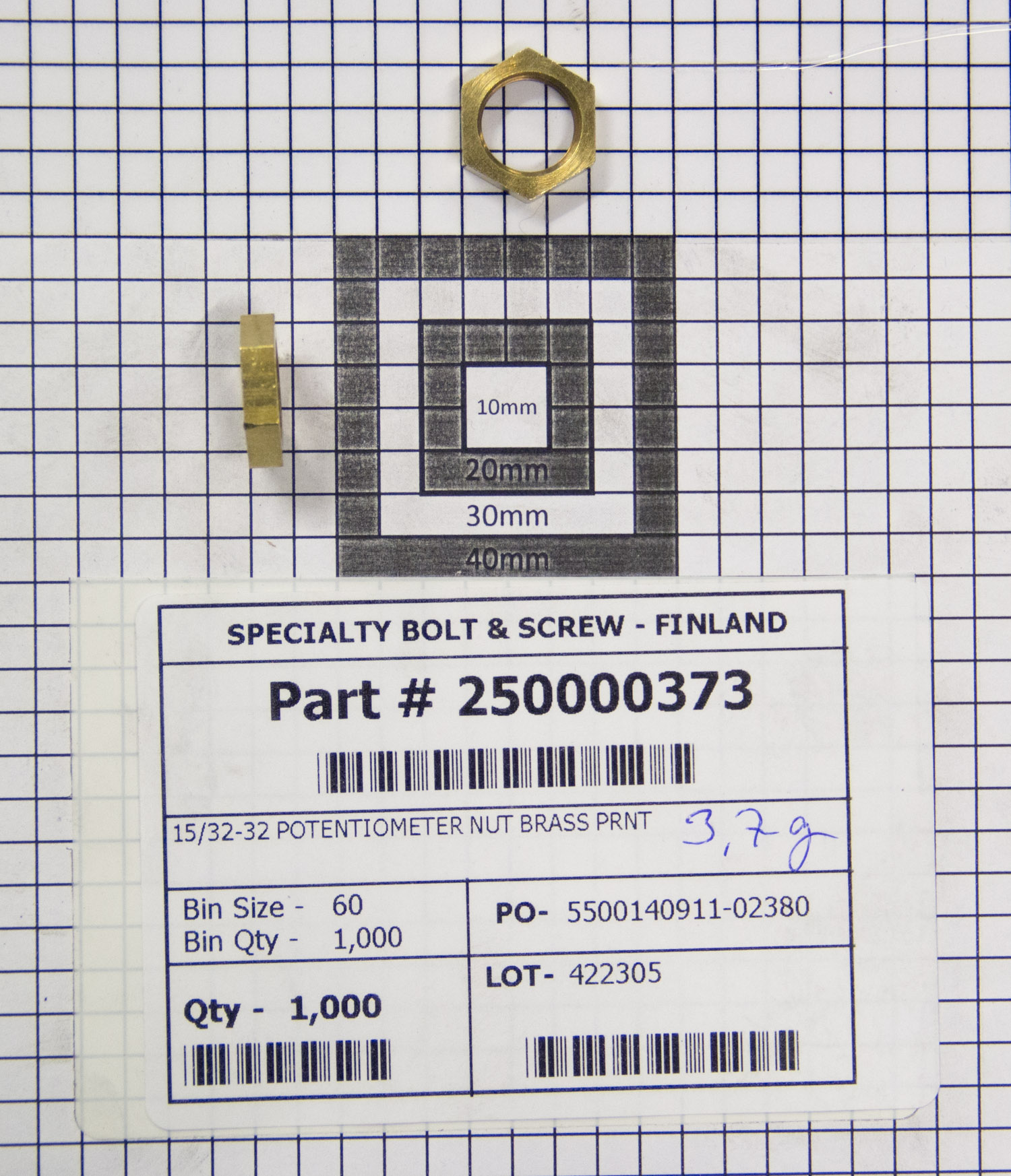 /BOMBA558,15/3232 POTENTIOMETER NUT BRASS PRNT,Specialty Bolt & Screw