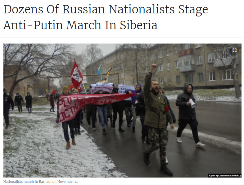 This article talks about groups of Russian nationalists who are protesting Putin for being authoritarian.  The protests occurred on National Unity day which has been promoted by Russian officials since 2005 in order to push patriotism. The holiday replaced a previous holiday which commemorated the Bolshevik revolution. 