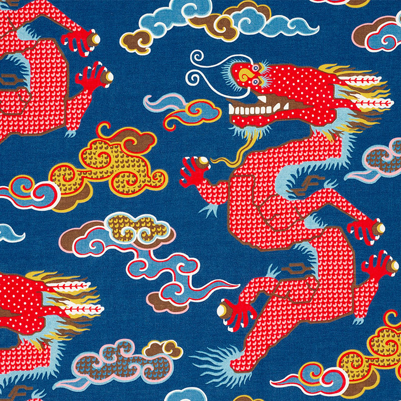 Magical Ming Dragon - Navy Fabrics | Schumacher