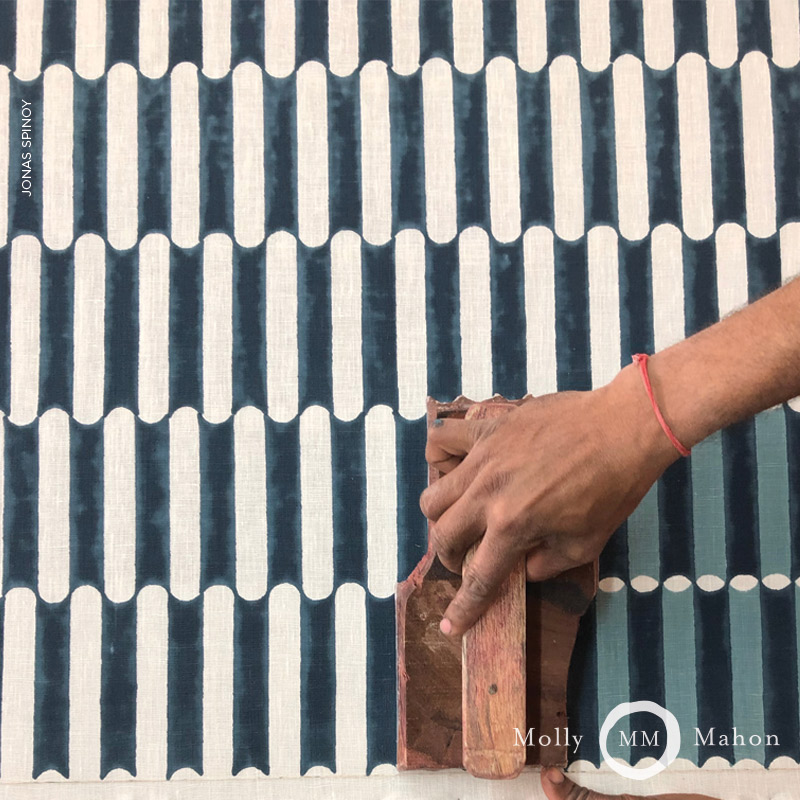 Luna Hand Block Print - Blue & Turmeric Fabrics | Schumacher