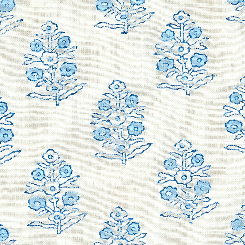 Aditi Hand-Block Print - Blue Fabrics | Schumacher