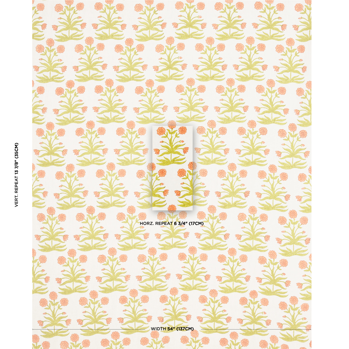 Mughal Hand Block Print - Peach Sap Green Fabrics | Schumacher