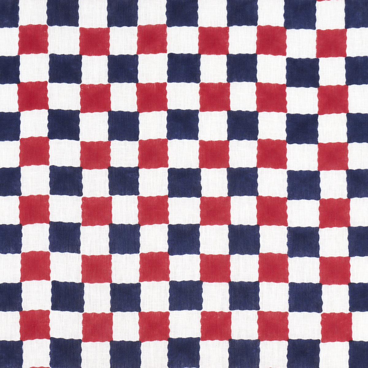 Chequer Hand Block Print - Red/Navy Fabrics | Schumacher