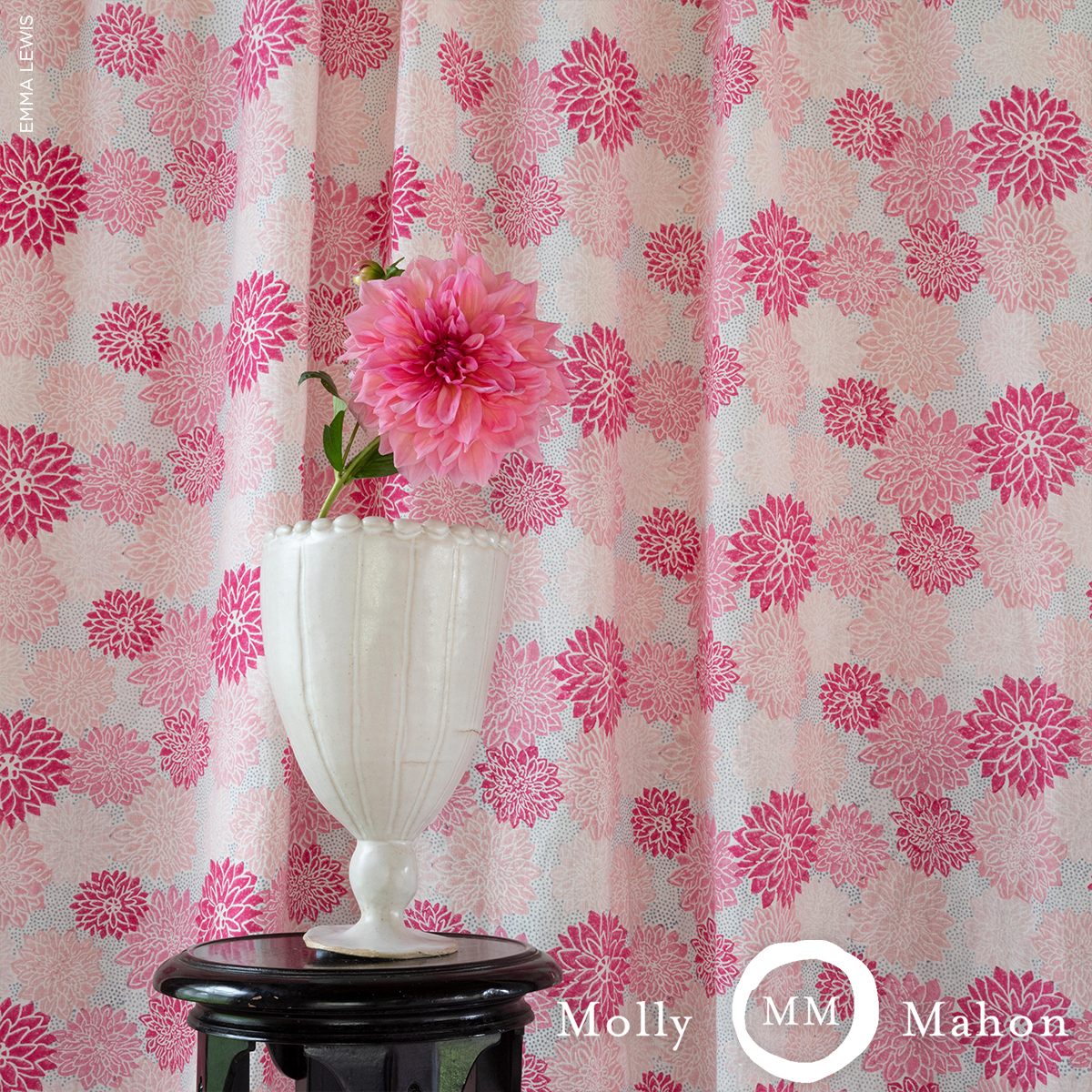Dahlia Hand Block Print - Hot Pink Fabrics | Schumacher