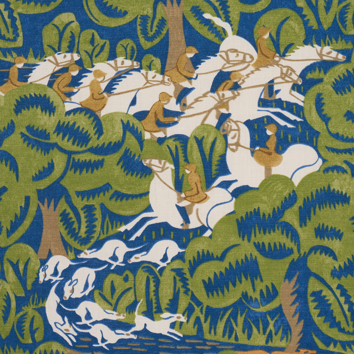 Margaret Schloeman's Fox Chase - Navy & Green Wallpapers | Schumacher
