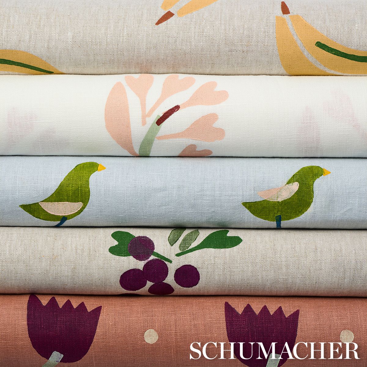 Banana Stand Hand Block Print - Ochre And Green On Natural Fabrics