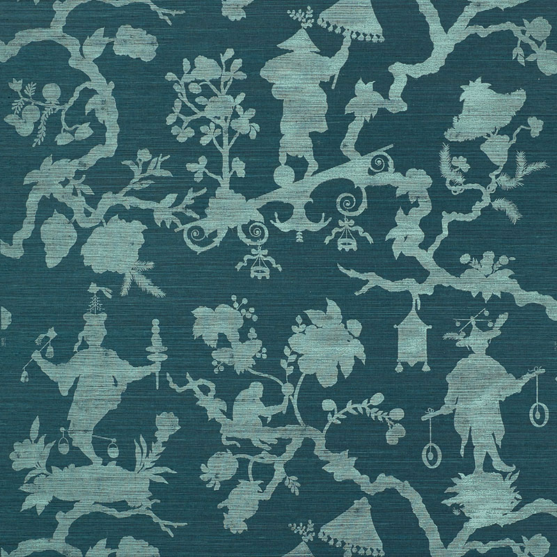 SHANTUNG SILHOUETTE SISAL — PEACOCK
