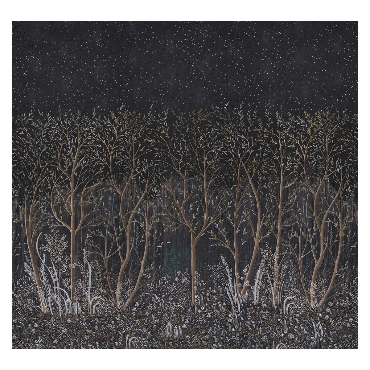 Brindille Golden Accented Panel Set - Carbon Wallpapers | Schumacher