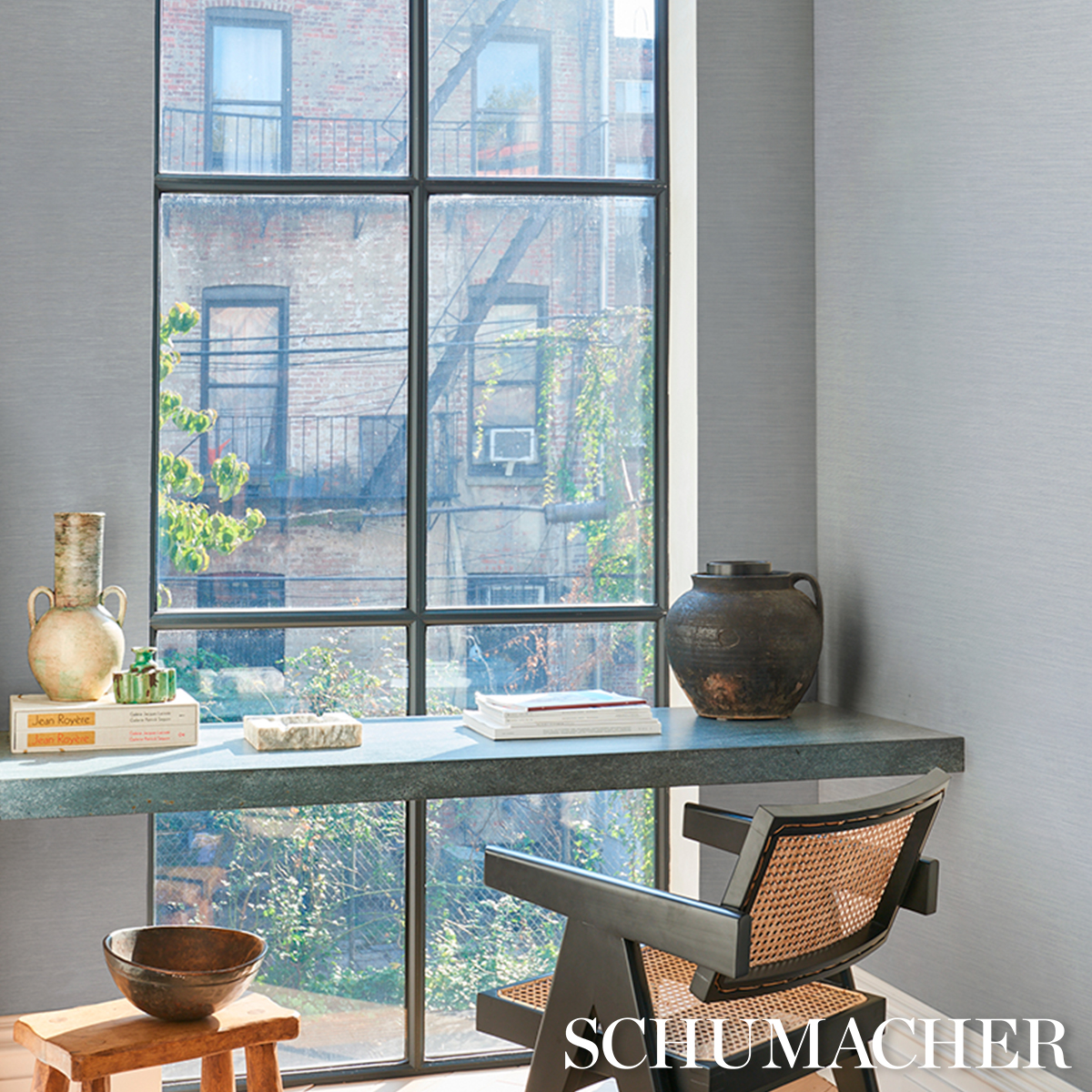 Horizon Grasscloth Vinyl - Azure Wallpapers | Schumacher