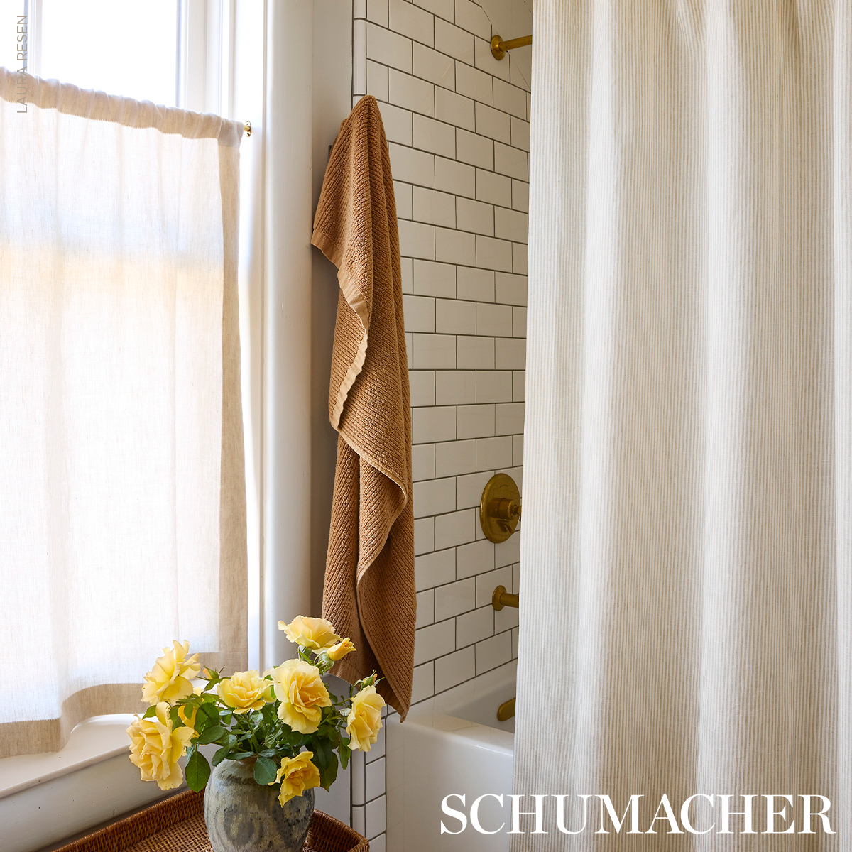 Wesley Linen Ticking Stripe - Umber Fabrics | Schumacher