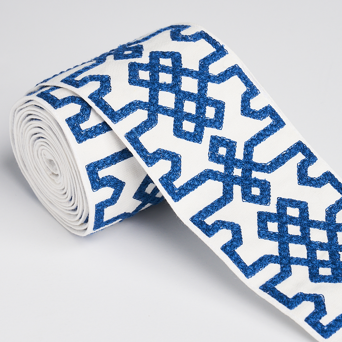Knotted Trellis Tape - Blue On White Trims | Schumacher