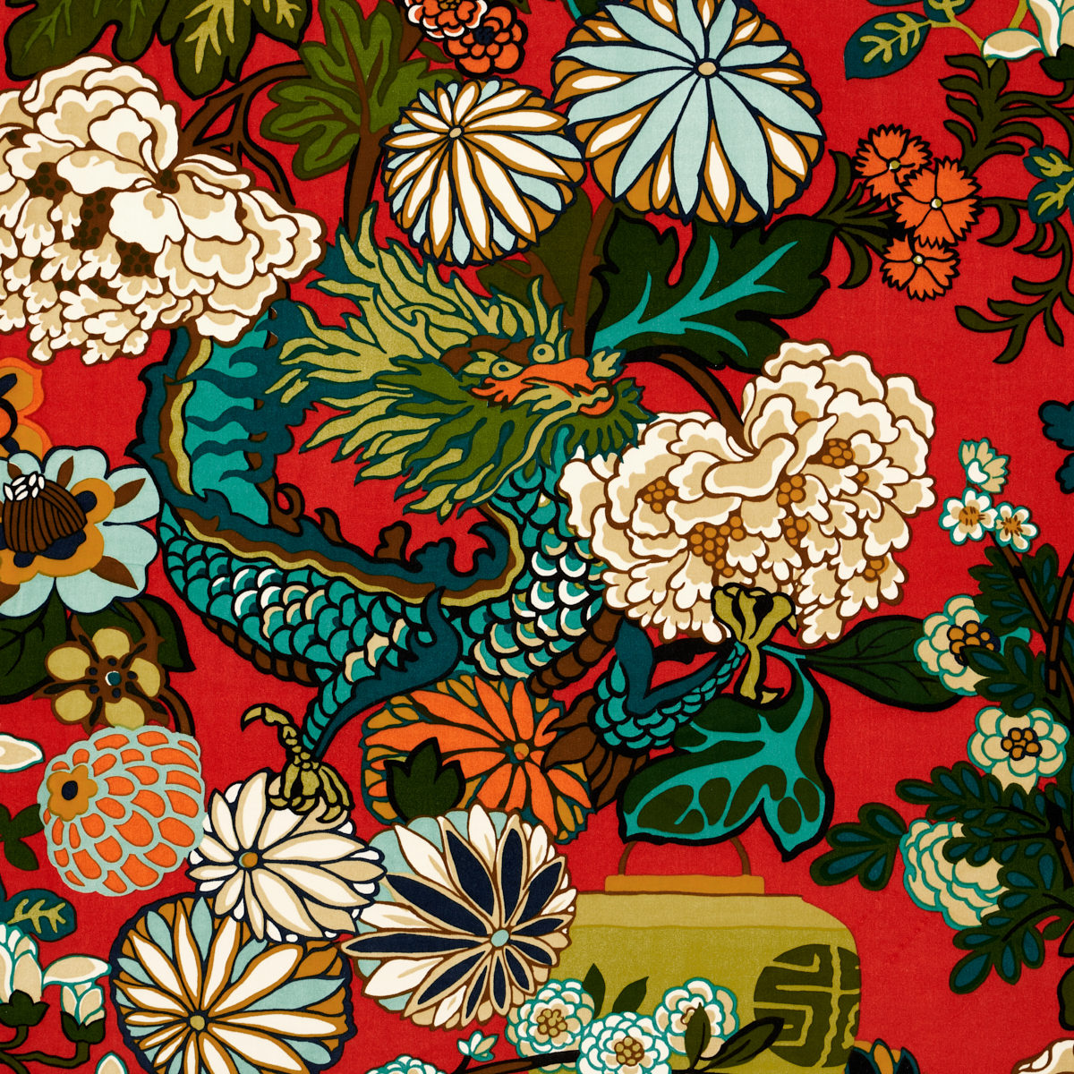 Chiang Mai Dragon Velvet - Lacquer Fabrics | Schumacher