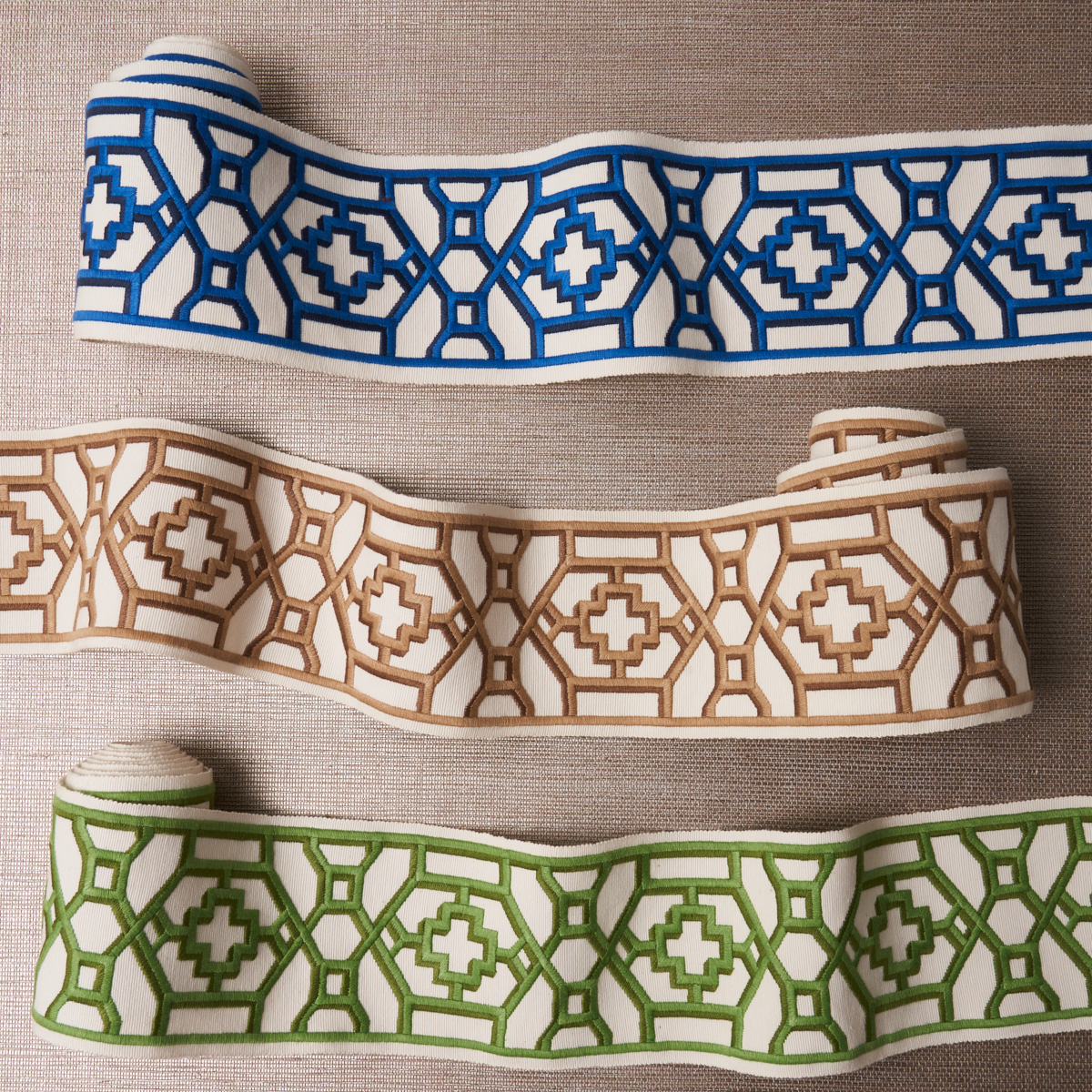 Zanzibar Trellis Tape - Blue Trims | Schumacher