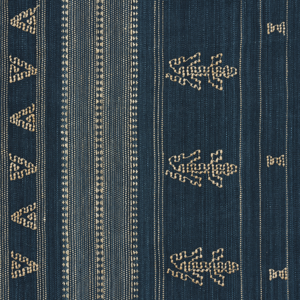Nima Embroidered Cotton Linen - Indigo Fabrics | Schumacher