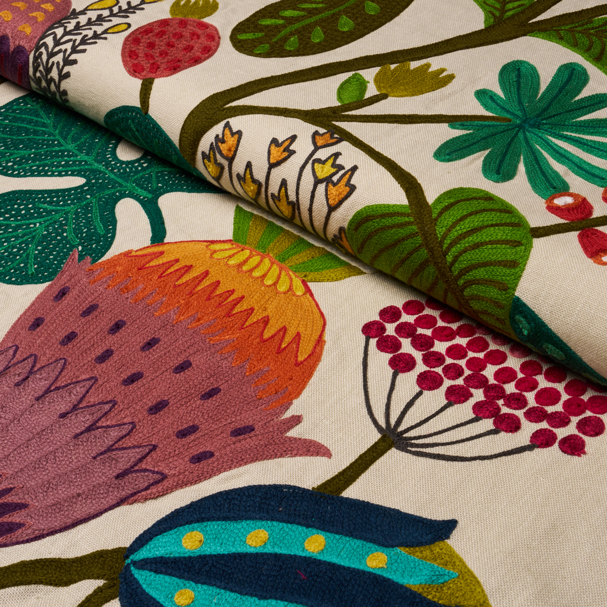 Modern Botanical Embroidery - Paradise Fabrics | Schumacher