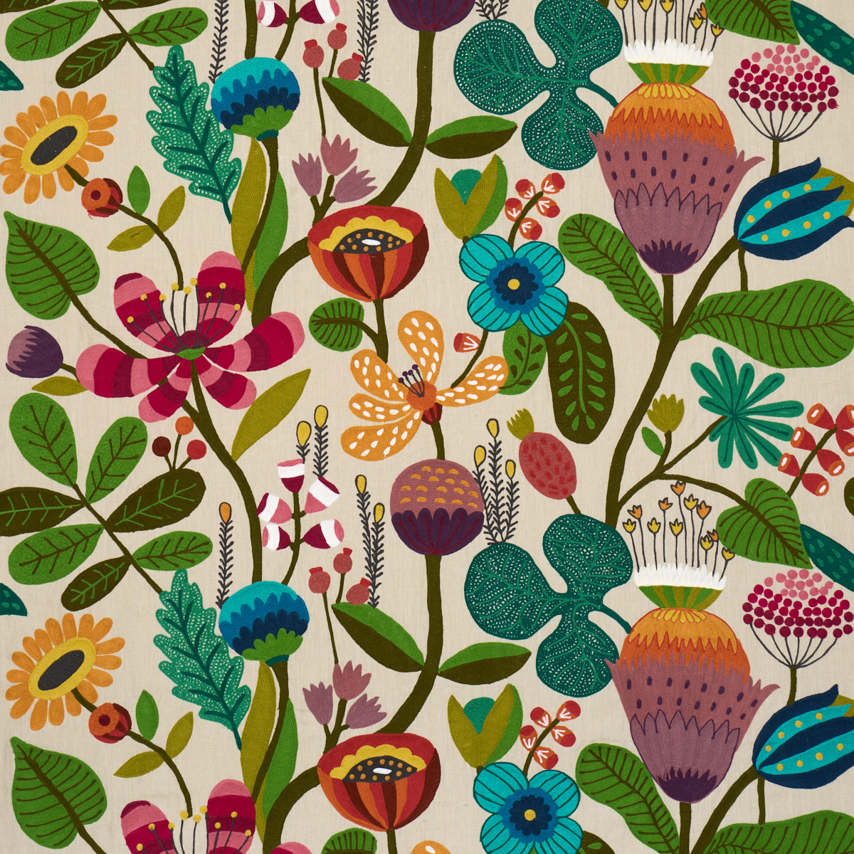 Modern Botanical Embroidery - Paradise Fabrics | Schumacher