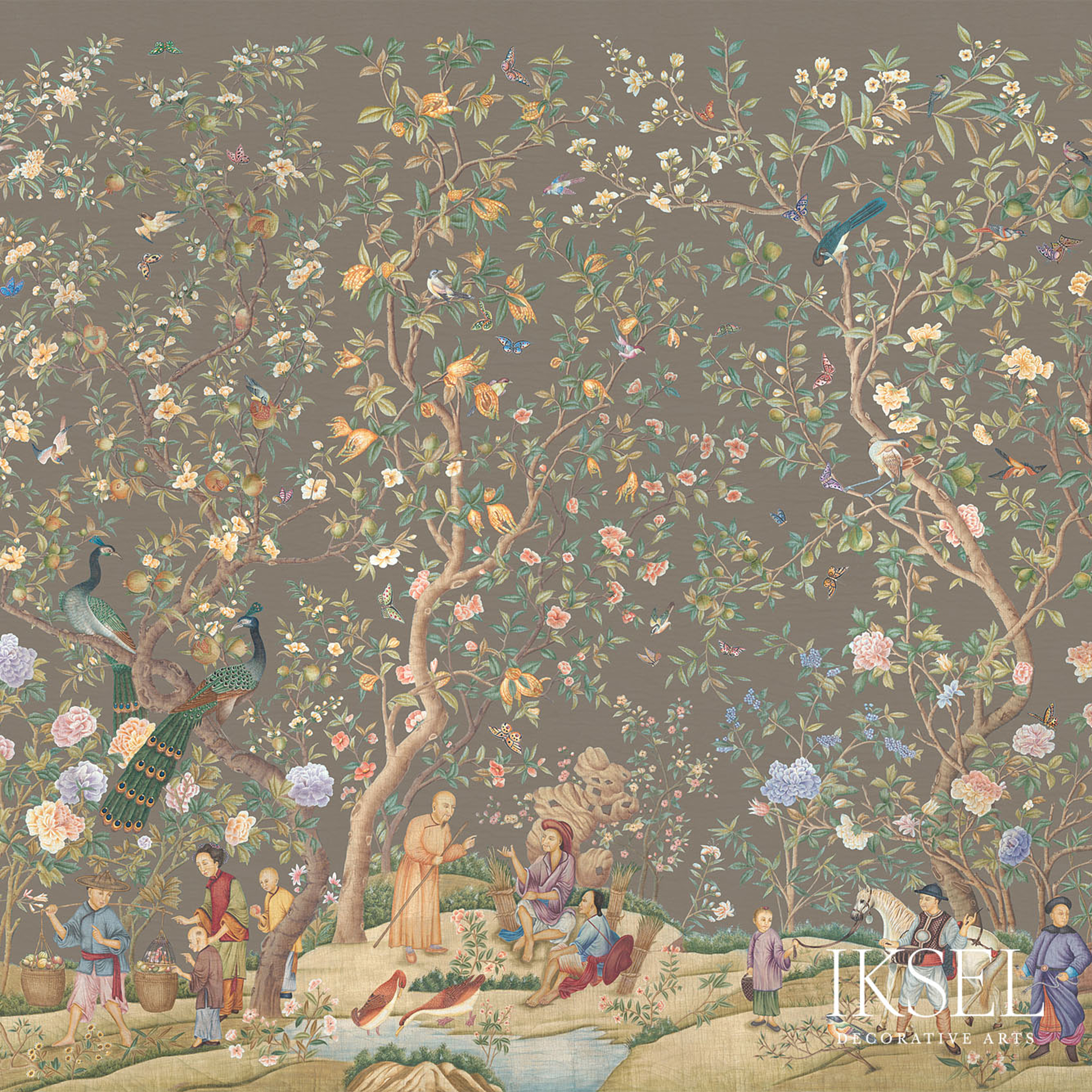 Qianlong Garden - Charcoal Taupe Wallpapers