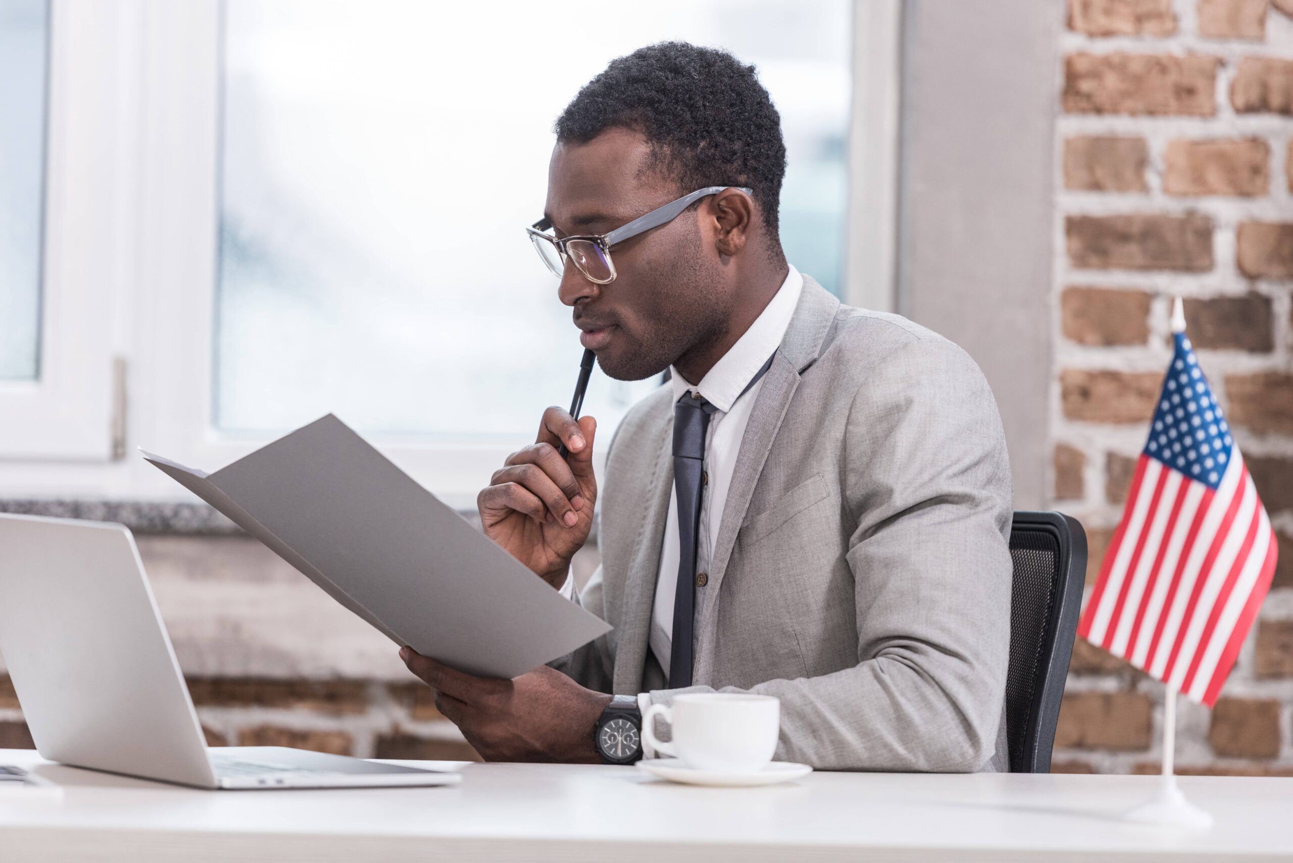 Veteran business owner working at desk
