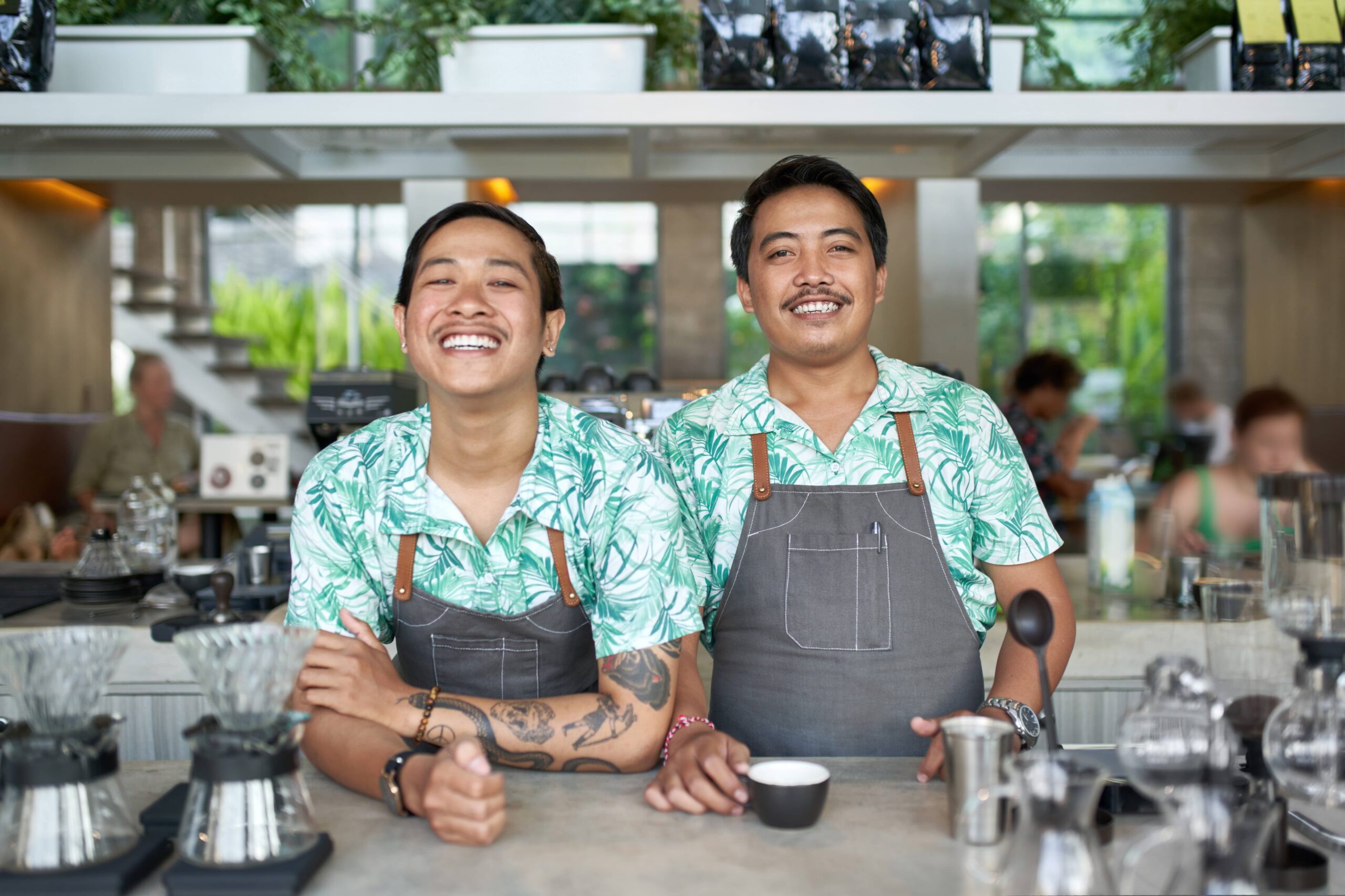 Two asian men restaurant