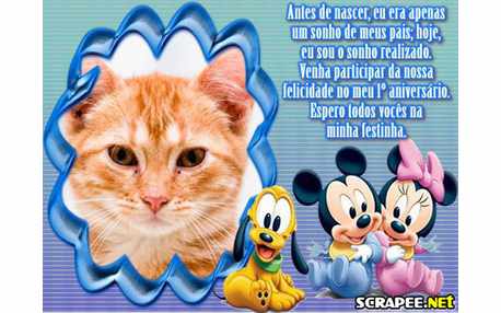Moldura - Convite De 1 Ano Baby Disney Para Menino