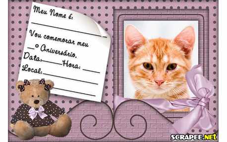 Moldura - Convite Urso Marrom E Rosa