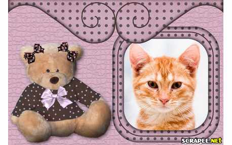 Moldura - Urso Marrom E Rosa