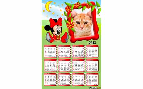 Moldura - Calendario Minnie Baby Vermelha
