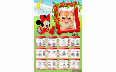 Moldura - Calendario Minnie Vestido Vermelho