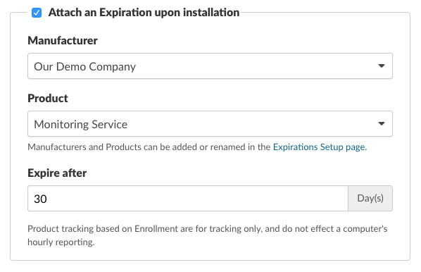 Optionally attach an Expiration upon installation
