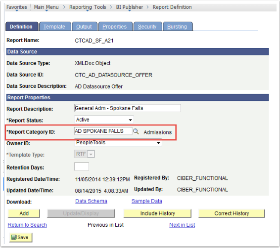 Report Properties Report Category ID field