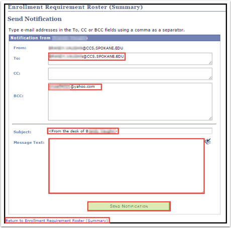 Send Notification page