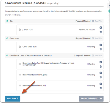 Click "Next Step" when you are finished adding required documents