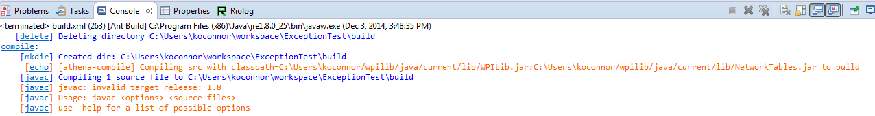 Javac invalid target or Javac not found