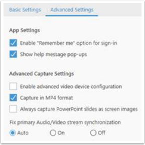 Advanced Settings page