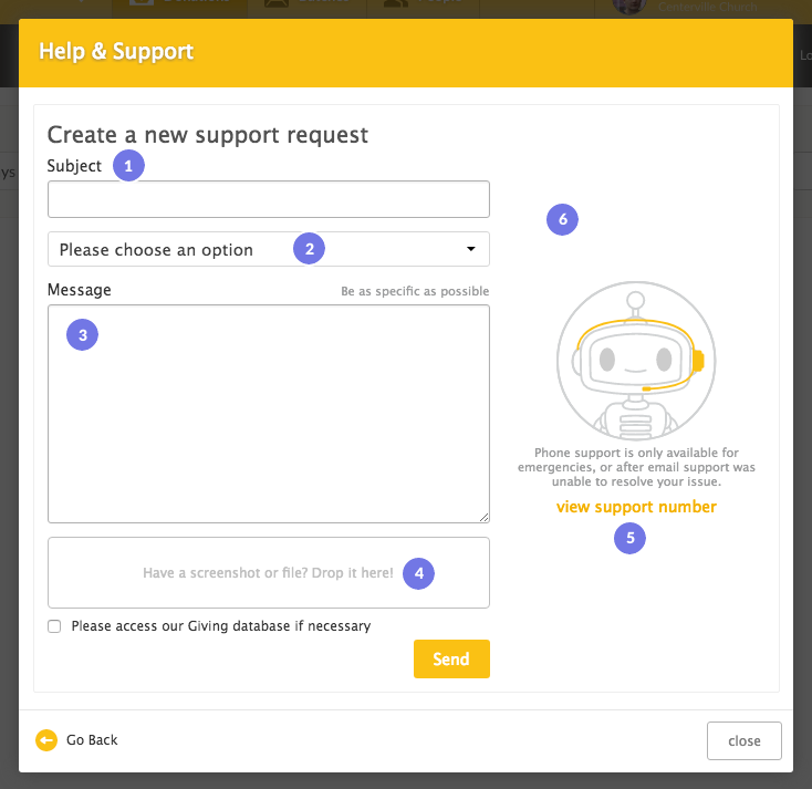 Send a support request