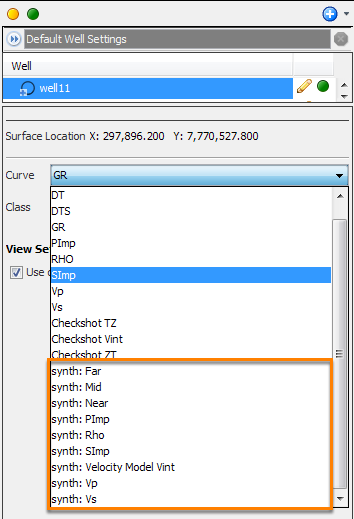 Select the synthetics curve to be displayed