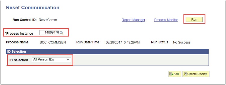 Reset Communication page