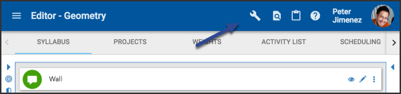Image of the syllabus tab with the tools icon highlighted.