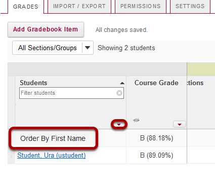 Order students by First Name.