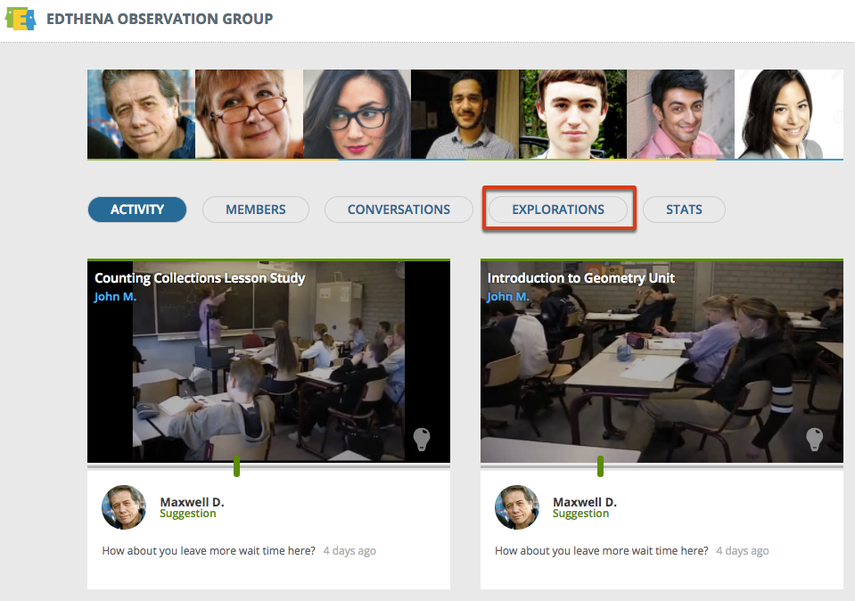 Inside of your group, click on the "Explorations" tab