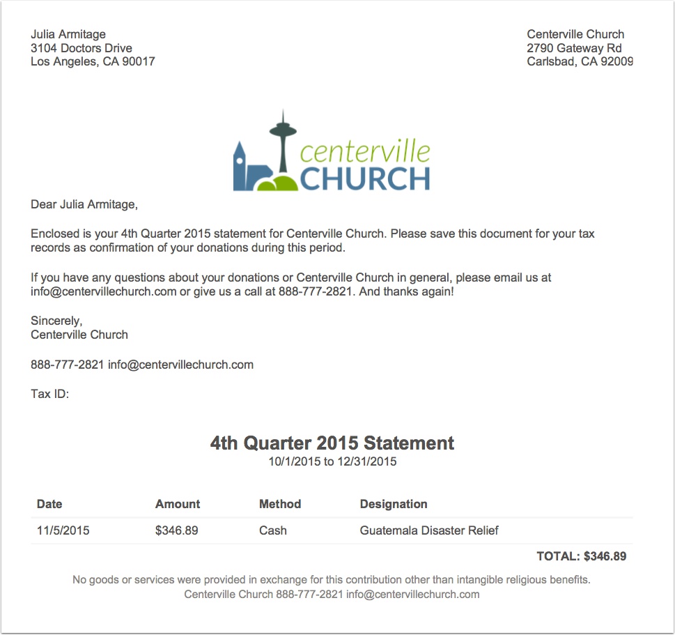sending donor statements giving