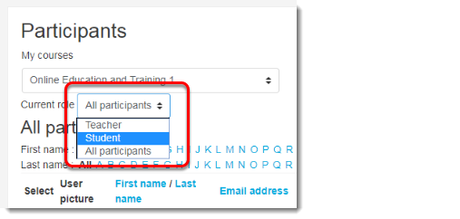 Under Current role, select Student from the drop down menu.