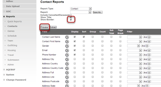Previewing the Report